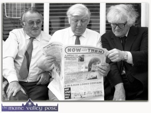 Knocknagree publican, Dan O'Connell (left) pictured with Ciarn Mac Mathna and Breanndn Breathnach at the opening of the Denis Murphy Memorial Centre in Gneeveguilla in 1983. God be good to them all. ©Photograph: John Reidy 9-8-1983
